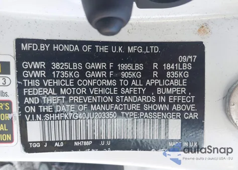 2018 Honda Civic Sport from USA, damaged, VIN SHHFK7G40JU203350